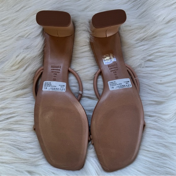 New Schutz True Beige Chessie Mid Heel Sandals - Picture 3 of 6